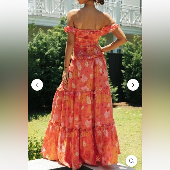 Abel the Label Off The Shoulder Ruffle Maxi Dress Pink Orange Floral Size Small - Picture 2 of 10